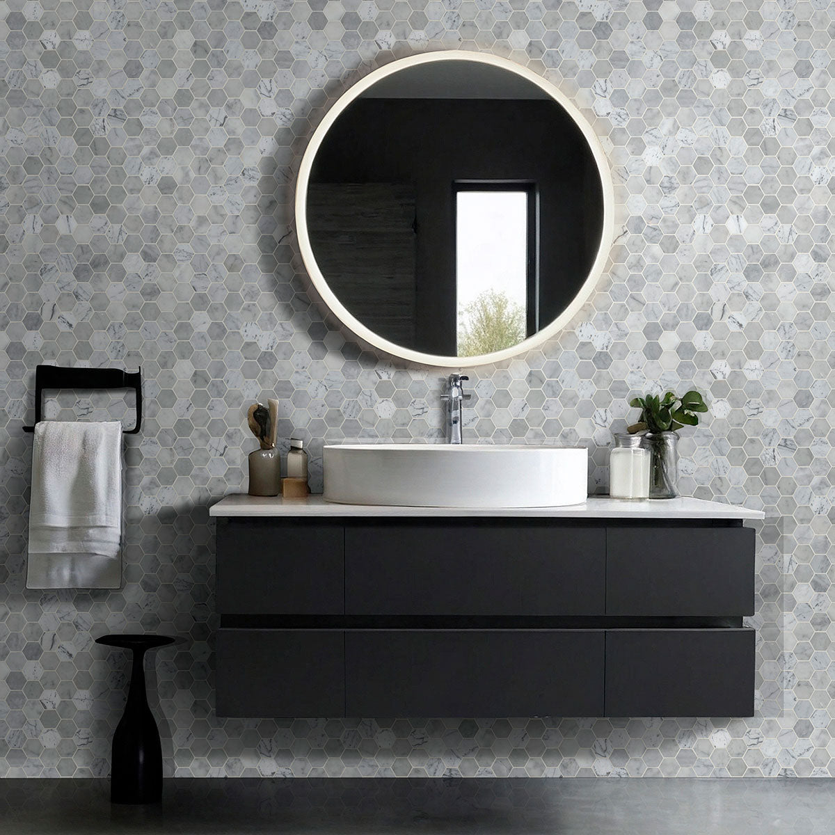 12x12 Carrara Hexagon Mosaic Natural-Look Polished Smooth Marble Tile