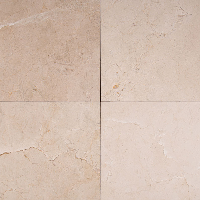 12x12 Crema Medium Veining Natural-Look Polished Smooth Marble Tile