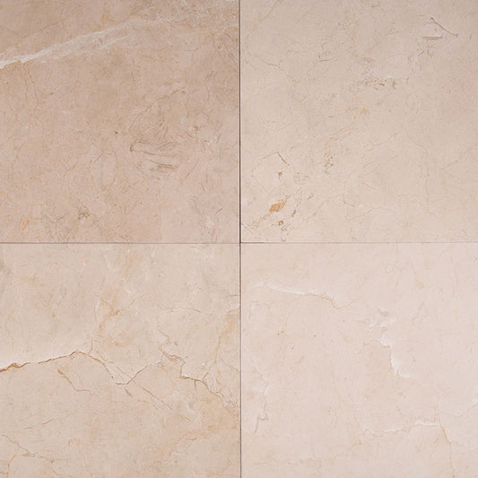 12x12 Crema Medium Veining Natural-Look Polished Smooth Marble Tile