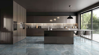 Light Blue - 24x48 Biotite Storm Marble-Look Polished Smooth Porcelain Tile