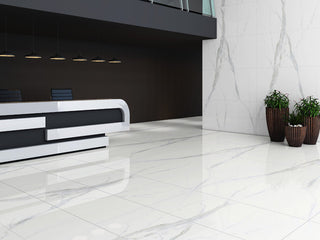 White Gray - 32x96 Glacier Marble-Look Polished Smooth Porcelain Tile
