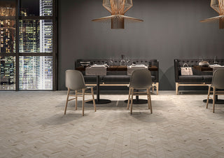 White Beige - 12x15 Havenwood Chevron Mosaic Wood-Look Matte Smooth Ceramic Tile