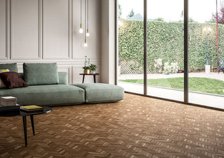 Golden Brown - 12x15 Havenwood Chevron Mosaic Wood-Look Matte Smooth Ceramic Tile