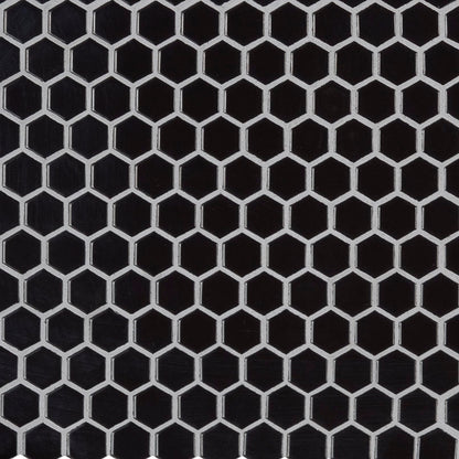 1" Black Hexagon Mosaic Solid-Color Glossy Smooth Porcelain Tile