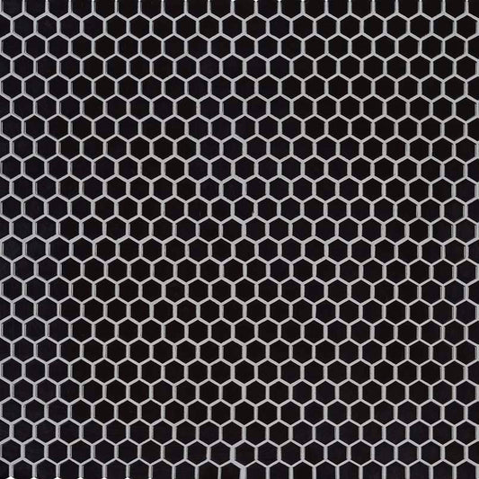 1" Black Hexagon Mosaic Solid-Color Glossy Smooth Porcelain Tile